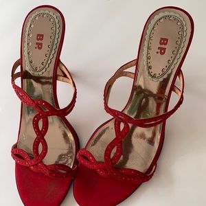 BP. Red shoes wedding satin heels 4”